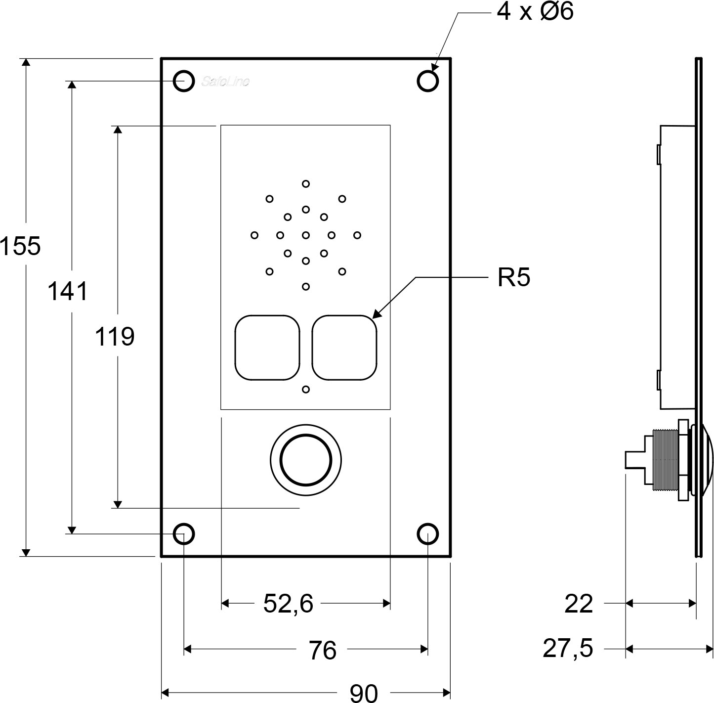 SL6-talestasjon – skjult montering med piktogramlinser og alarmknapp