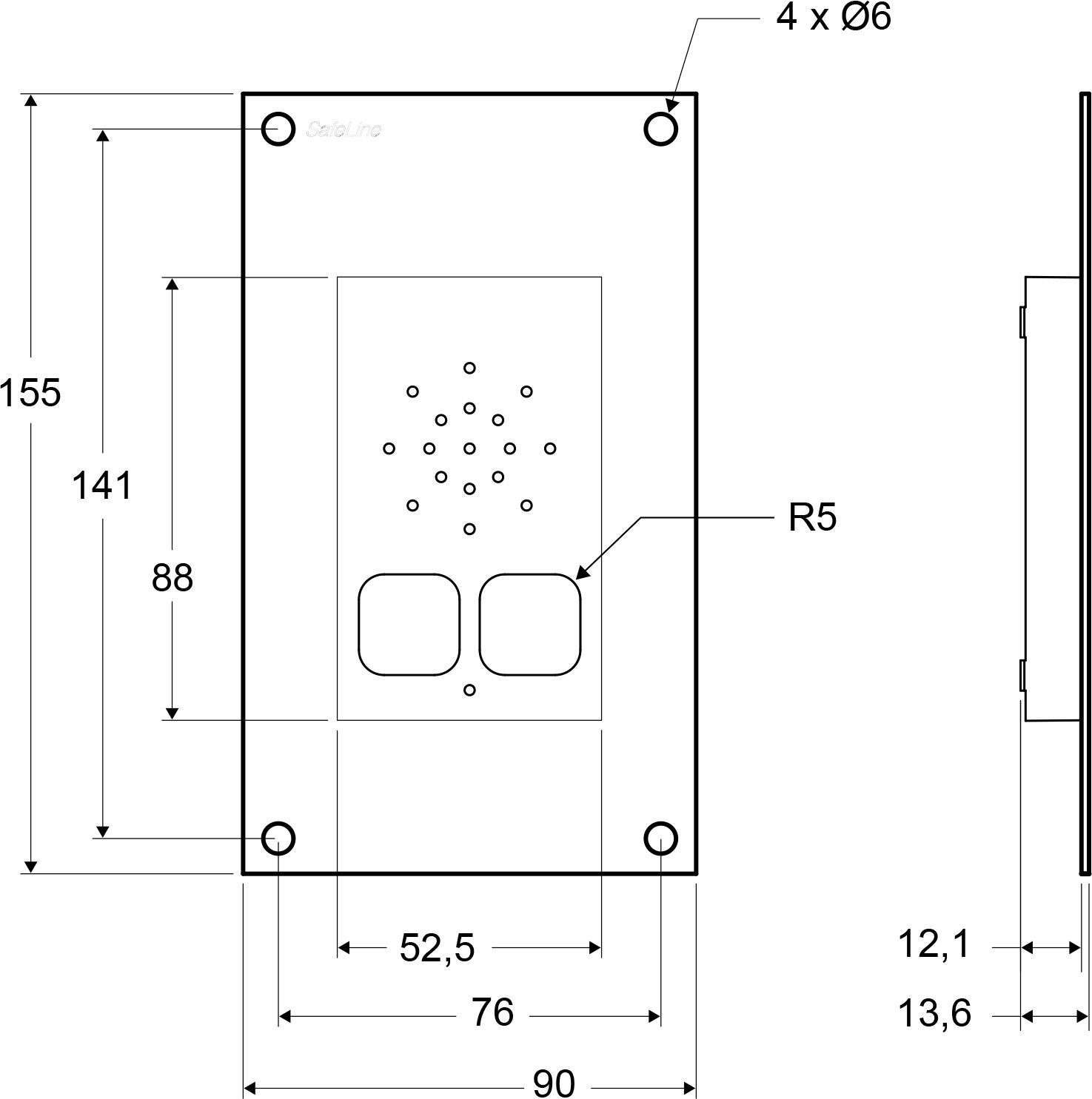 SL6-talestasjon – skjult montering med piktogramlinser
