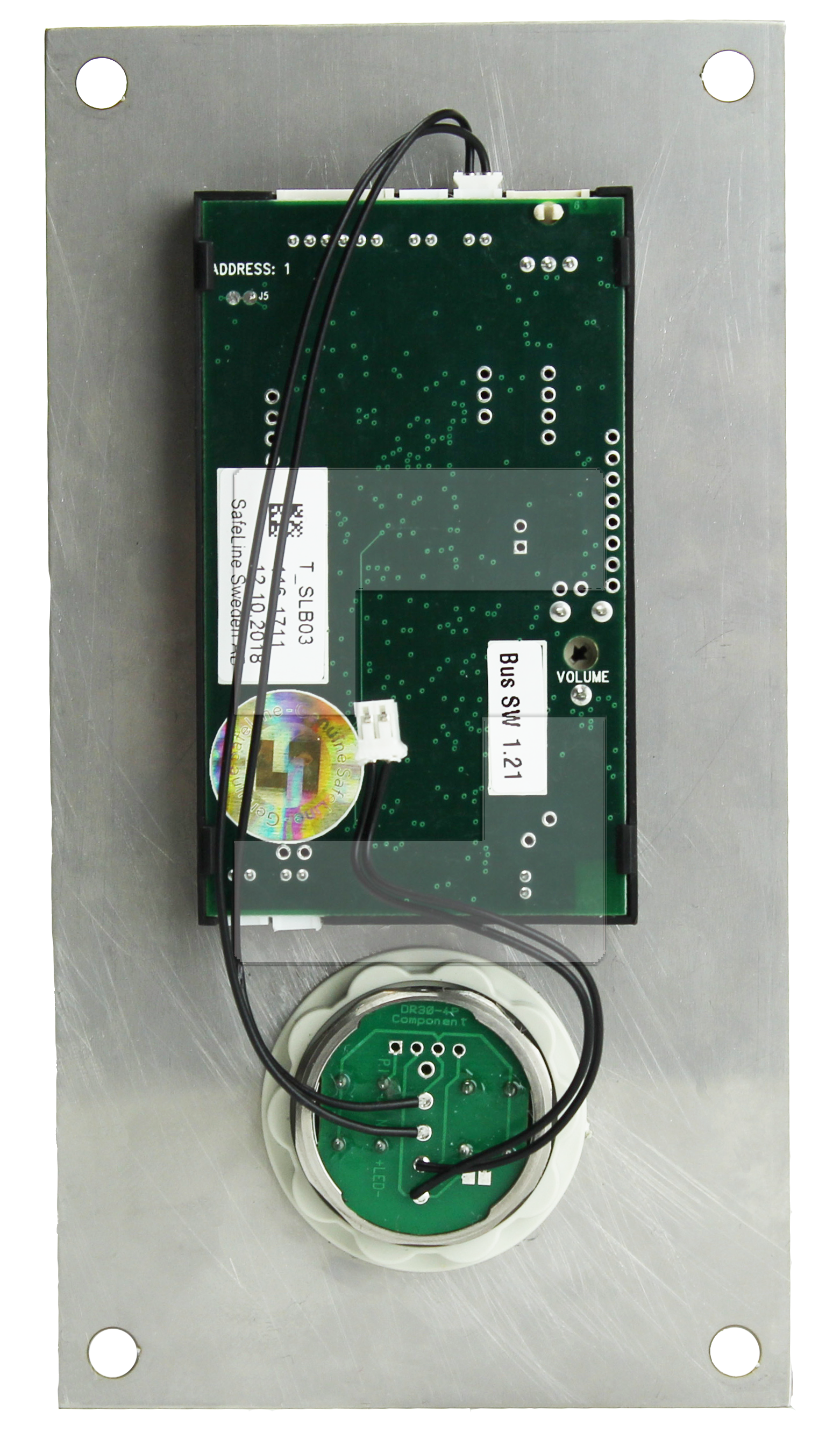 SafeLine SL6 Sprechstelle, Unterputzmontage mit Edelstahlfrontplatte, Piktogrammlinsen und beleuchtetem LED-Ring am Notruftaster