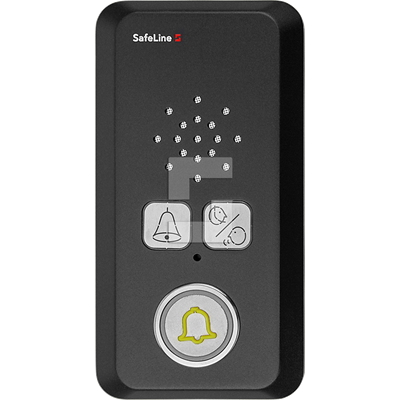 SafeLine MX3+, design for utenpåliggende montering, i mørk mattert svart med piktogramlinser og knapp