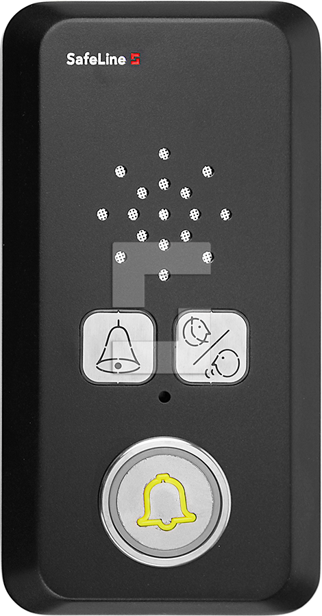 SafeLine SL6 stemmestation, overflademonteringsdesign i mørkt stof sort med piktogramlinser og knap