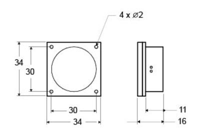 Kaiutin, 34 x 34 mm, 350 mm, JST 2p 2 mm (3)
