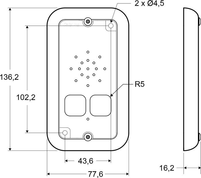 SL6-talestasjon – utenpåliggende montering med piktogramlinser og nødlysramme (2)